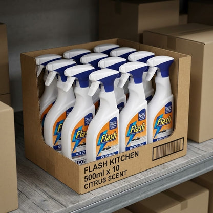 500ml × 10 Flash Kitchen Spray Cleaner Citrus Scent Fairy Degreasing