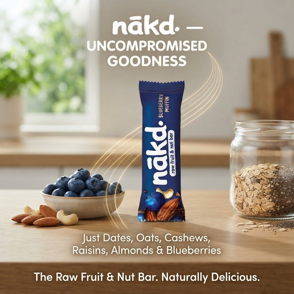 18x 35g Nakd Blueberry Muffin Raw Fruit & Nut Bar Vegan Gluten Free