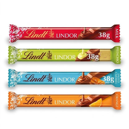 Lindt Lindor Chocolate Treat Bars 38g x 24 Box - Milk, Pistachio, Salted Caramel