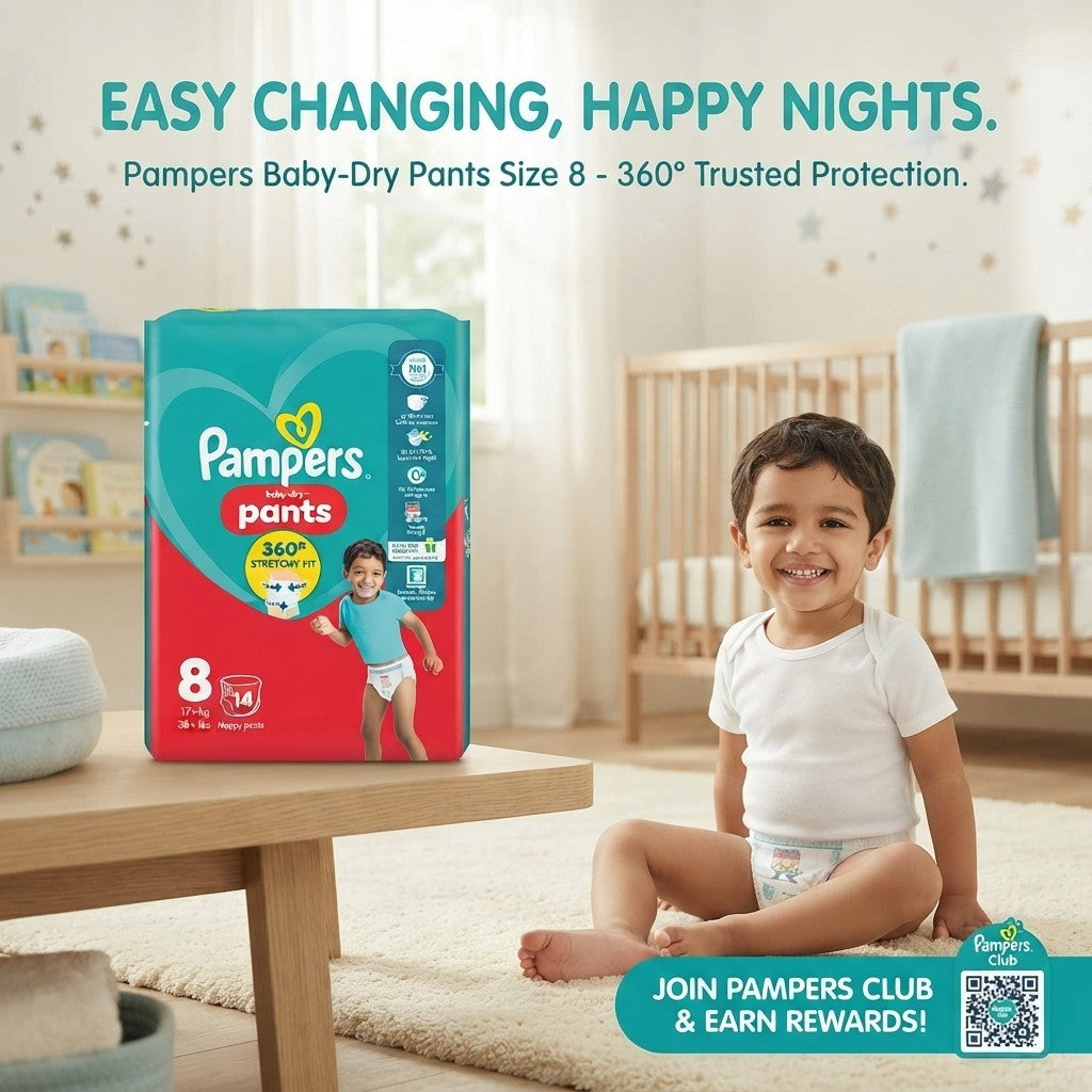 4x 49s Pampers Baby-Dry Nappy Pants Size 8 360 Fit