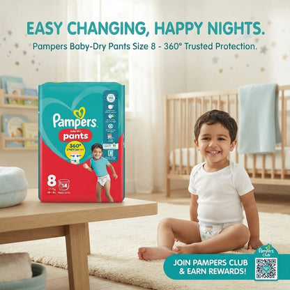 4x 49s Pampers Baby-Dry Nappy Pants Size 8 360 Fit