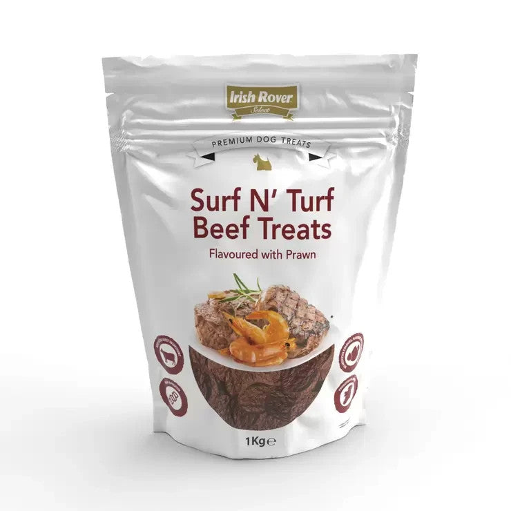 Irish Rover Surf N Turf Beef Dog Treats 1kg High Protein Pet Snack