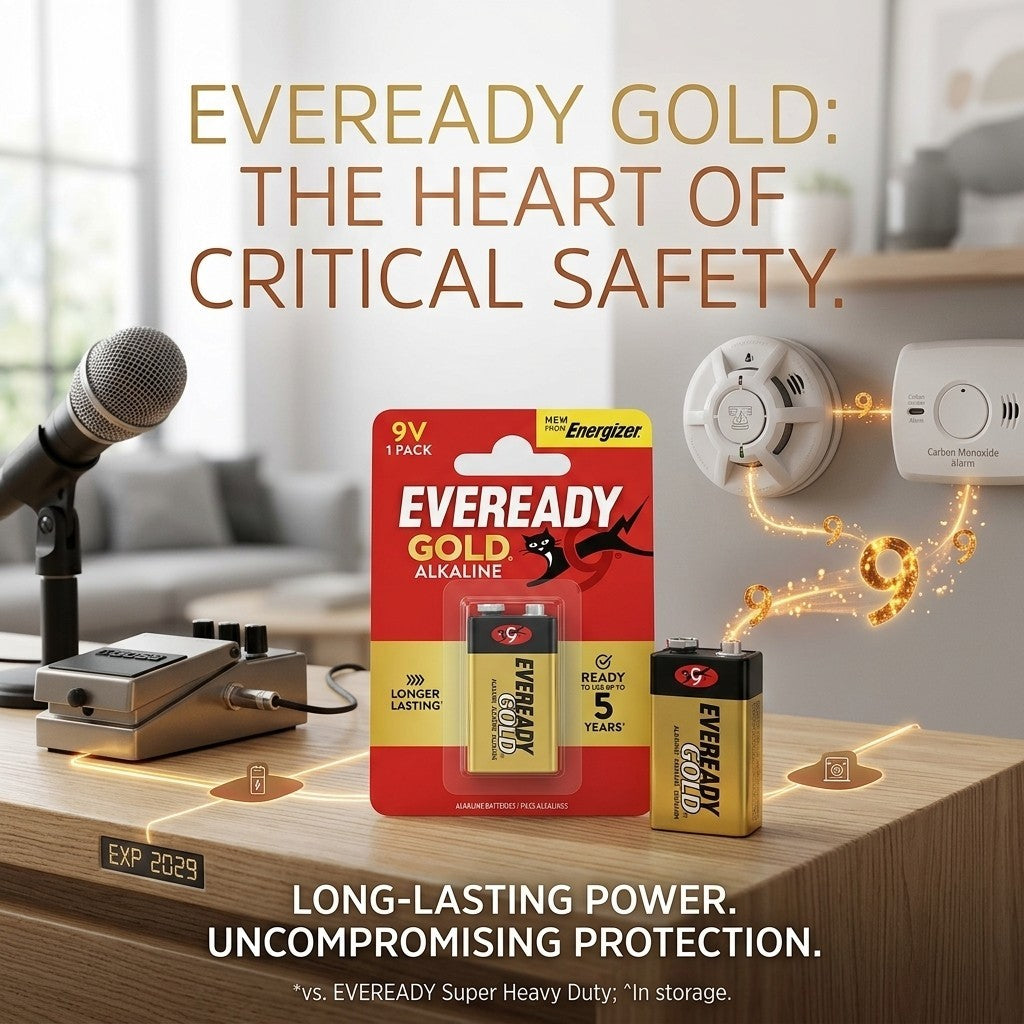 1x Eveready Gold 9V Battery 1 Pack 9 Volt Alkaline Smoke Alarm Long Lasting