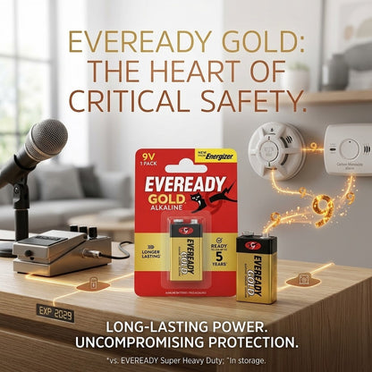 1x Eveready Gold 9V Battery 1 Pack 9 Volt Alkaline Smoke Alarm Long Lasting