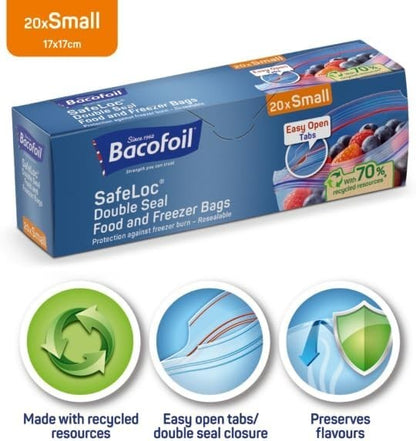 20s Pack Bacofoil SafeLoc Double Seal Food Freezer Bags Small 12 Boxes (240