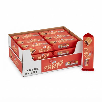 12 x 200g Pack | Jack's Fig Rolls, Light Golden Pastry Filled with Fig Paste