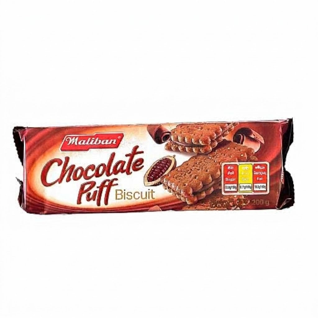 200g x 15 Maliban Chocolate Puff & Lemon Puff Biscuit - Delicious Cream Biscuits