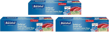 15s Pack Bacofoil SafeLoc Double Seal Food Freezer Bags Medium Bulk 12 Box (180)