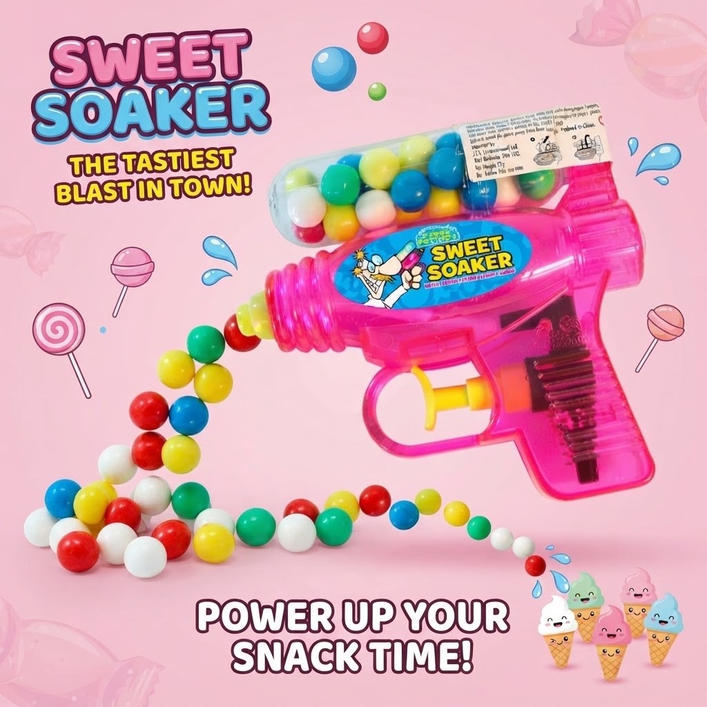18gx 12 Crazy Candy Factory Sweet Soaker Water Pistol with Fruit Flavoured Candy