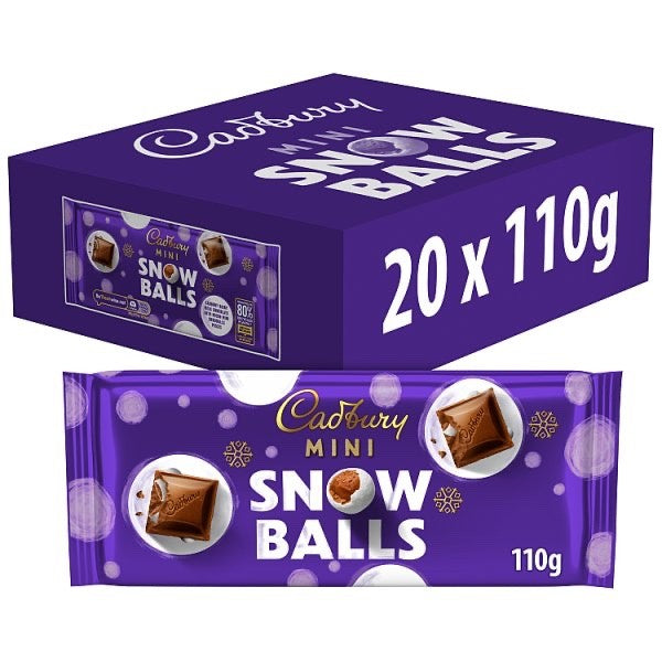 20 x 110g Pack Cadbury Dairy Milk Mini Snowballs Bar Christmas Festive Chocolate