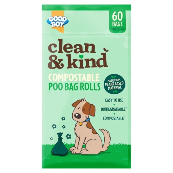 12 x 60 Bags (3 Rolls x 20) Good Boy Clean & Kind Compostable Dog Poo Bags
