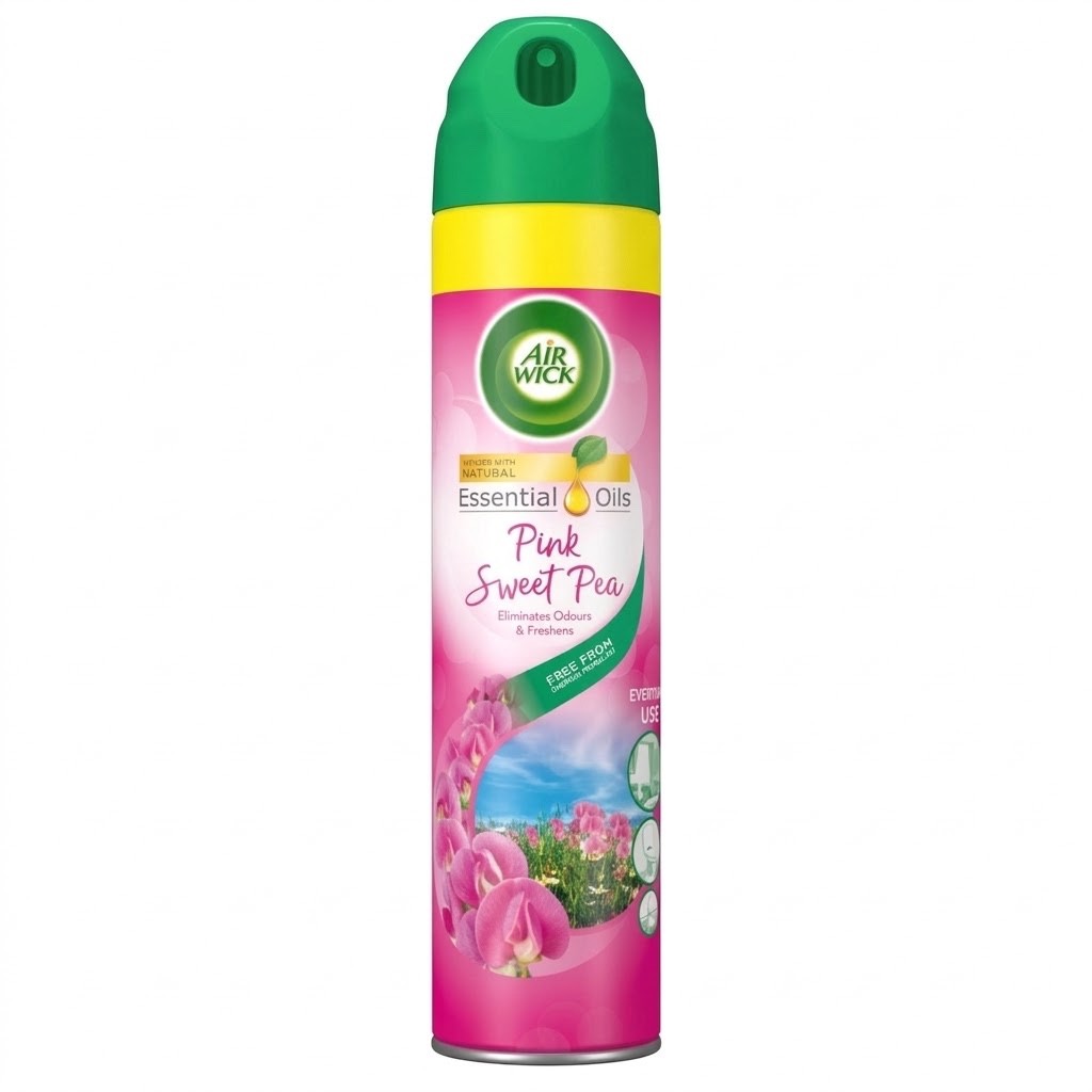 300ml x 6 Air Wick Aerosol Spray Pink Sweet Pea Essential Oils Odour Neutraliser