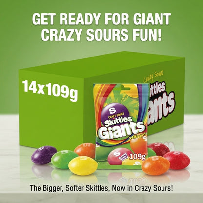 14x 109g Skittles Giants Crazy Sours Sweets Chewy Candy Box