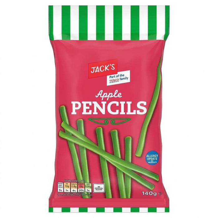 10x 140g Jack's Apple Pencils Apple Flavour Sweets Fondant Centre