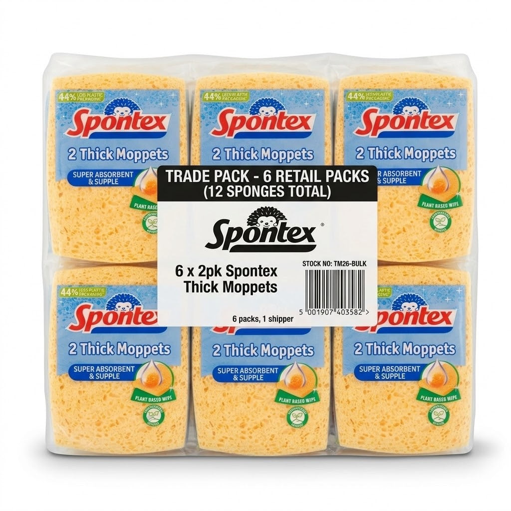 2pk × 6 Spontex 2 Thick Sponge Moppets - 16 x 12cm