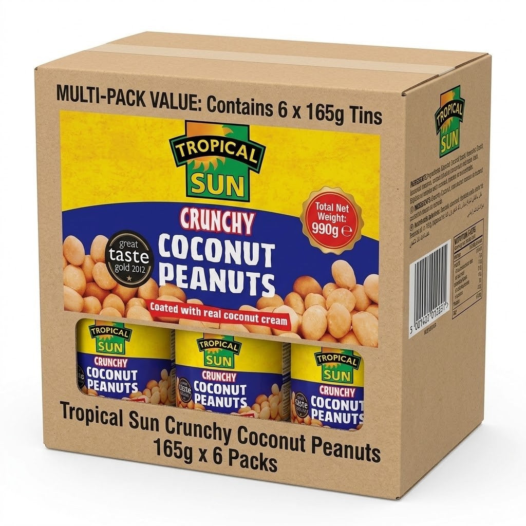 Tropical Sun Crunchy Coconut Peanuts 165g x 12 Can - Real Coconut Cream Coated