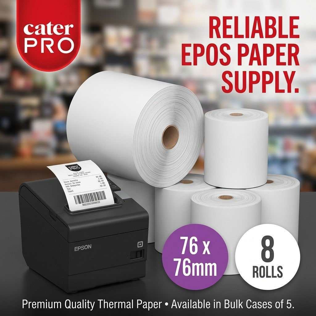 CaterPro 76mm x 76mm Non-Thermal Bond Paper Rolls for EPOS Impact Kitchen Printe