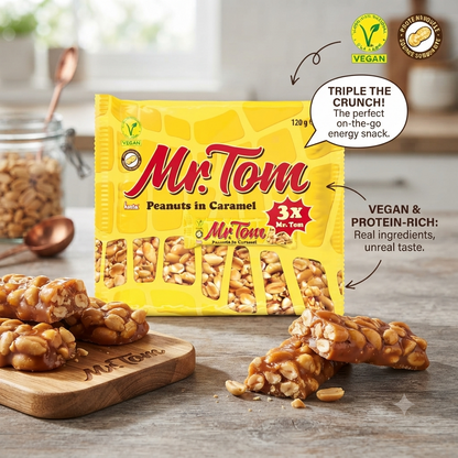 Mr.Tom Peanuts in Caramel Snack Bars 120g x 12 Pack Vegan Friendly Peanut Crunch
