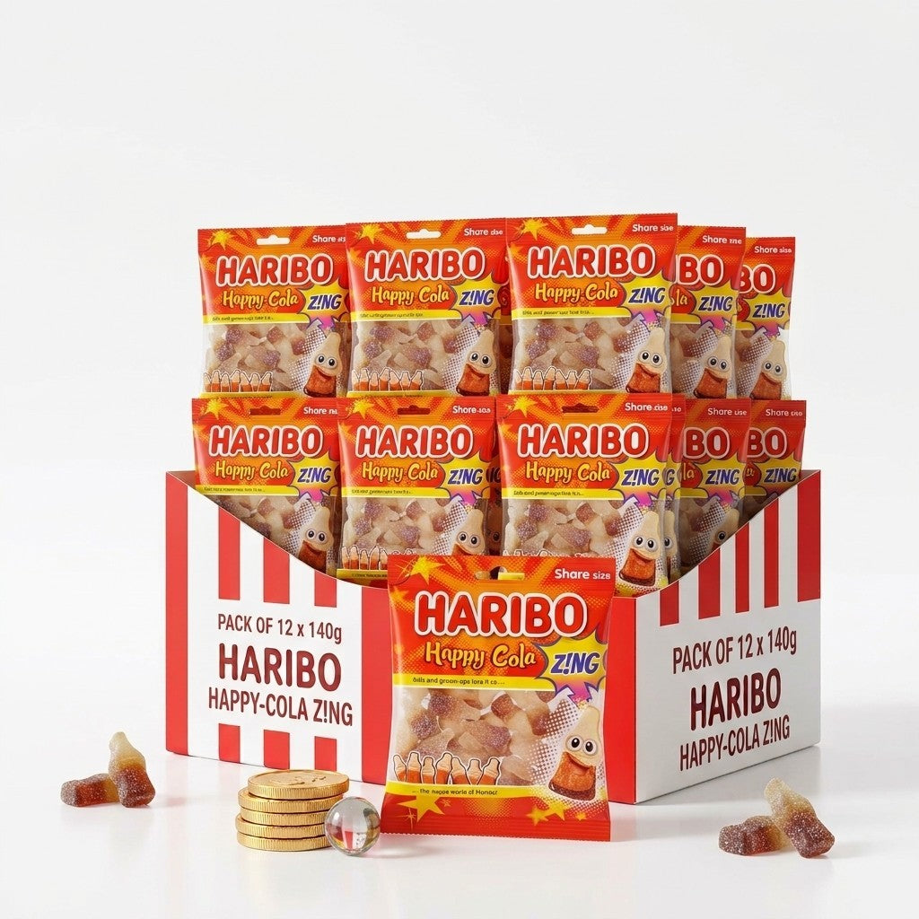 HARIBO Milkshakes,Happy Cola Zing,Fizzy Jelly Sweets Pack of 12 x 140g