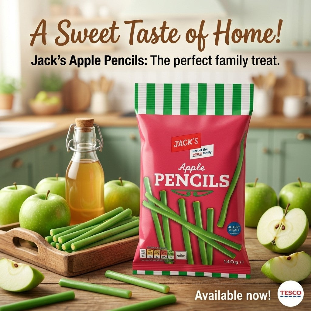 10x 140g Jack's Apple Pencils Apple Flavour Sweets Fondant Centre