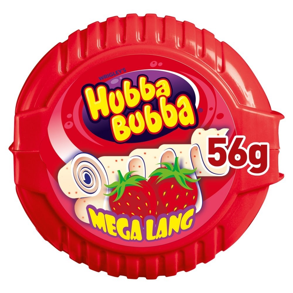 Hubba Bubba Chewing Gum Tape Strawberry 56g - Bulk Pack Box -12 Pack / 180 Pack
