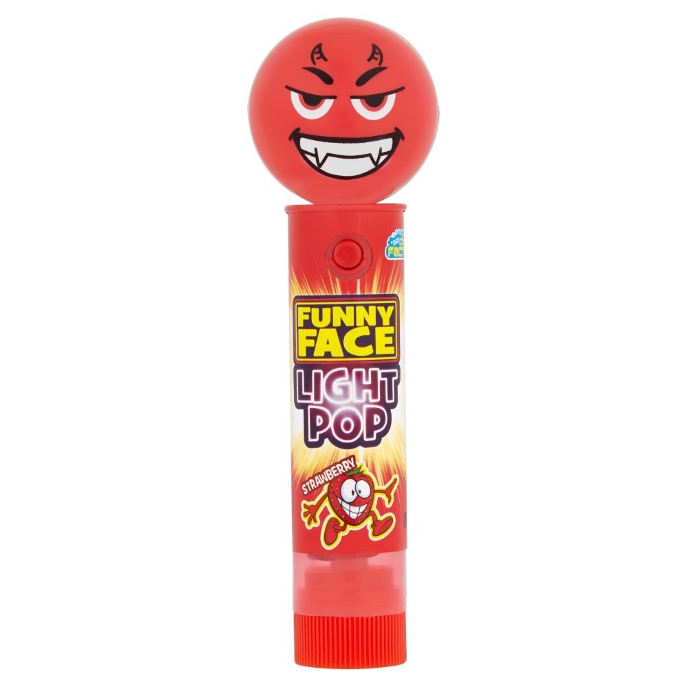 12 x 11g Pack Funny Face Light Pop Novelty Fruit Flavour Candy Lollipop Toy