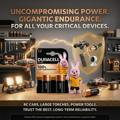 2x Duracell Plus C Batteries 2 Pack Bulk Lot 10 Packs 20 Total 1.5V