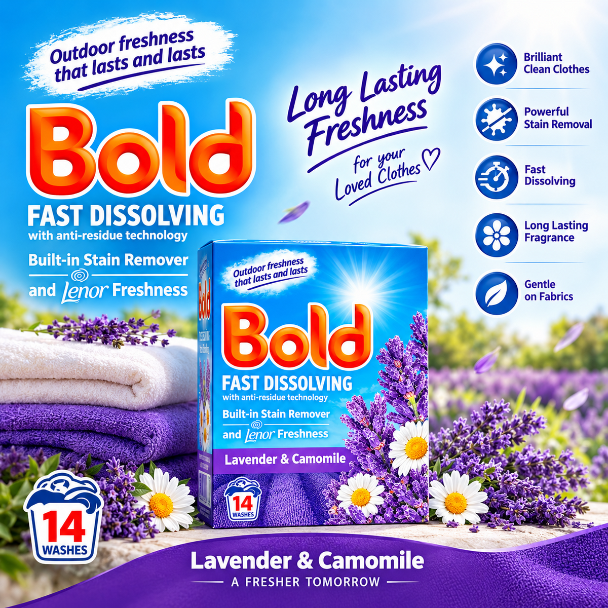 700g × 6 Bold Laundry Detergent Powder 14 Washes Bio Washing Powder with Outdoor