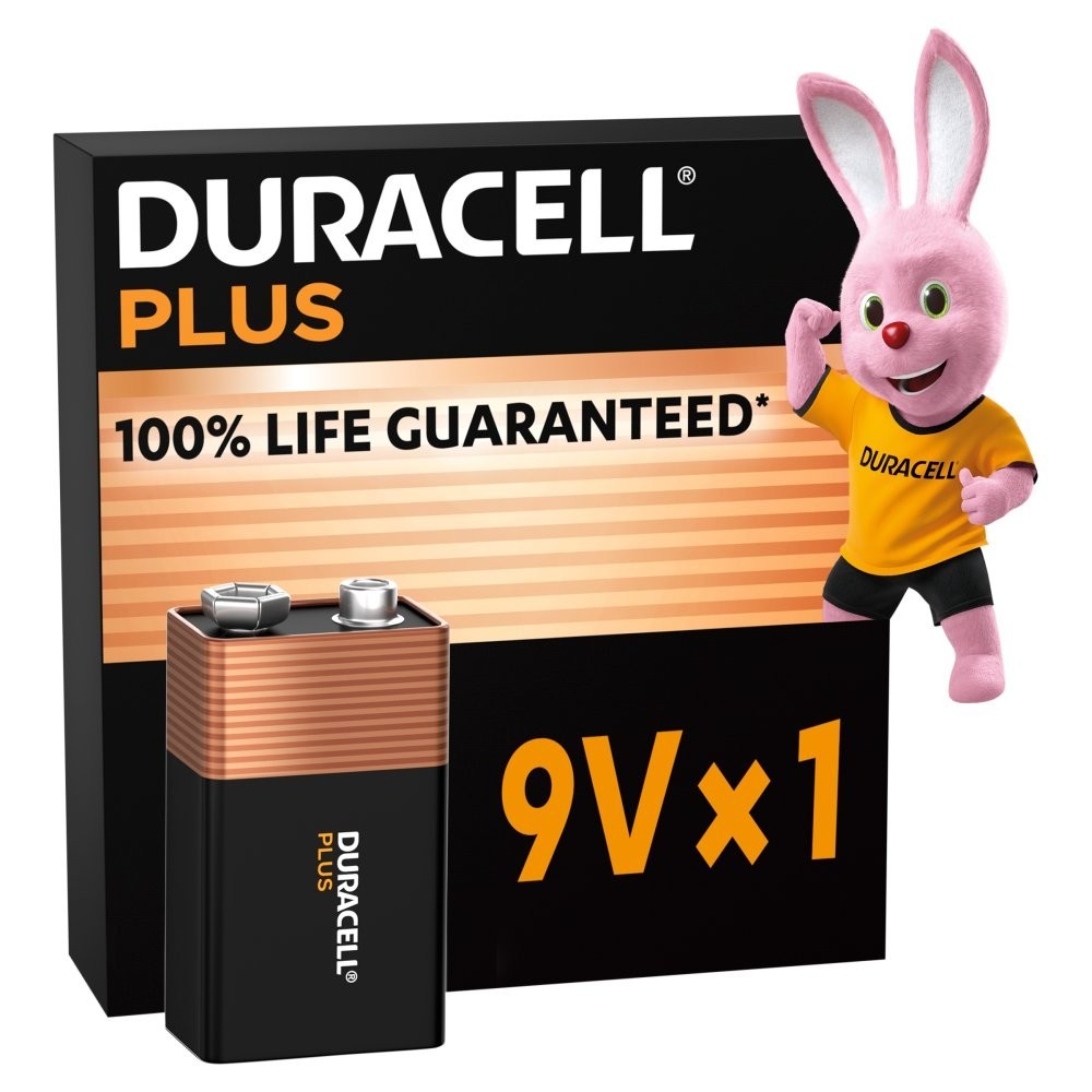 1x Duracell Plus 9V Batteries 9 Volt Power Boost Alkaline