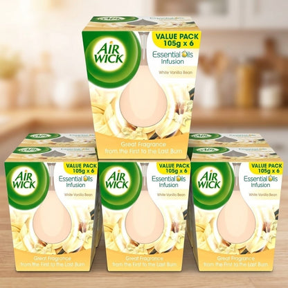 105g × 6 Pack Air Wick White Vanilla Bean Candle 105g - Natural Essential Oils