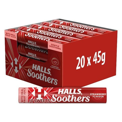 Halls Soothers Strawberry Lozenges Roll 45g Sweets Bulk Pack - 20  / 120 Rolls