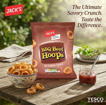18x 60g Jack's BBQ Beef Hoops Savoury Snack Crisps