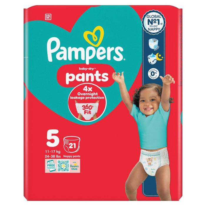 4x 21s Pampers Baby-Dry Nappy Pants Size 5 360 Fit