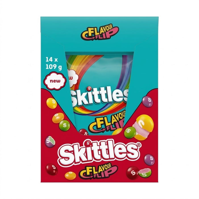 14 x 109g Skittles Flavour Flip Chewy Sweets Box Sour & Sweet Fruit Candy Pouch