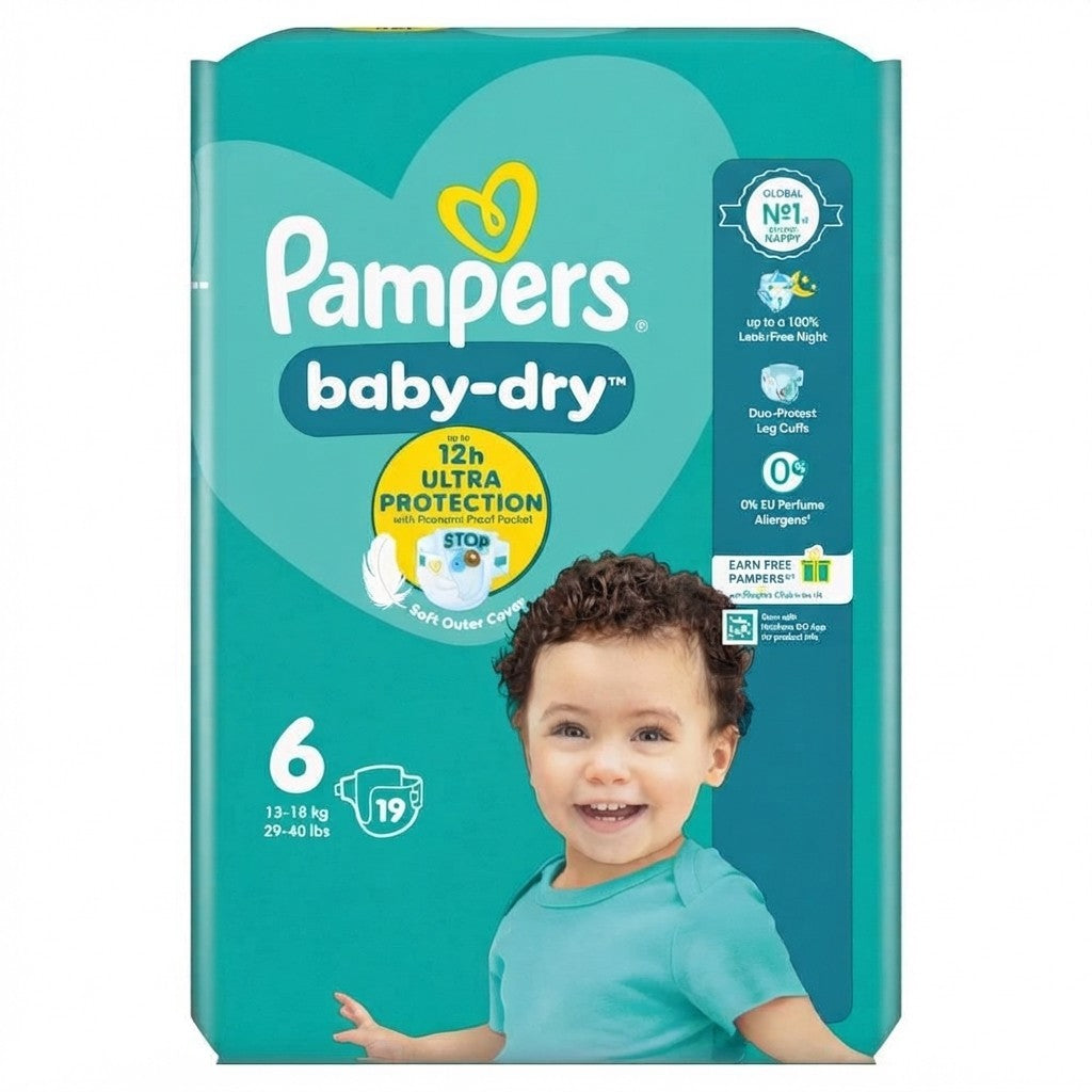 4x 19s Pampers Baby-Dry Size 6 Nappies 12h Overnight Protection
