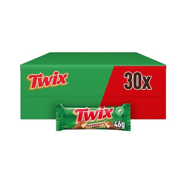 30 x 46g Twix Hazelnut Flavour Milk Chocolate Bar Box Multipack Snack Vegetarian