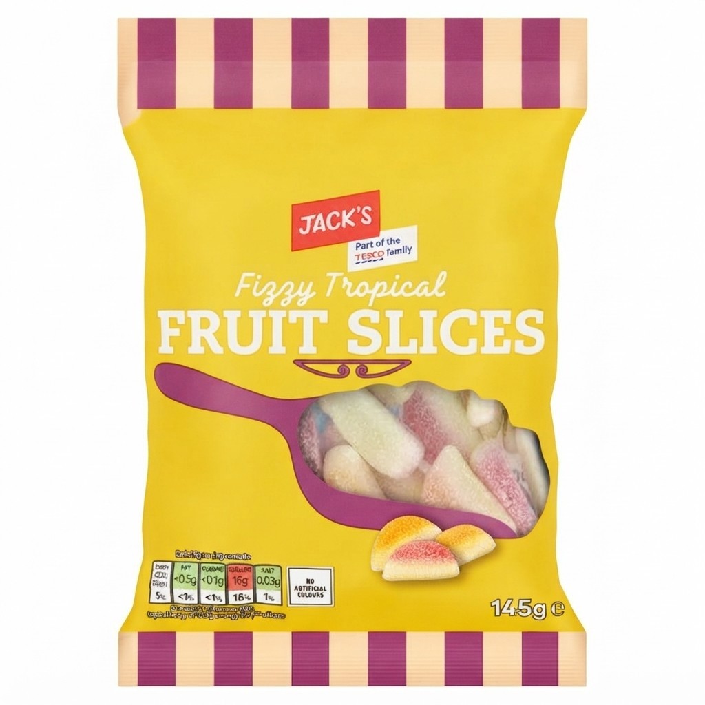 10x 145g Jack's Fizzy Tropical Fruit Slices Sweet & Sour Vegan Sweets