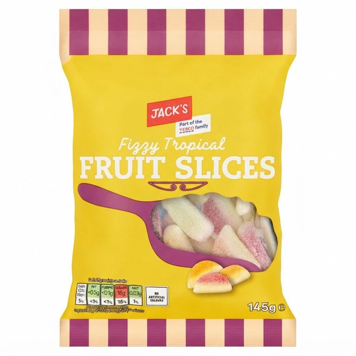 10x 145g Jack's Fizzy Tropical Fruit Slices Sweet & Sour Vegan Sweets