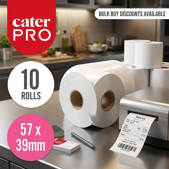 CaterPro 57mm x 39mm Thermal Till Rolls PDQ 10 Rolls Pack 1 or 5 Pack