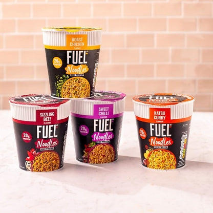 87g x 8 FUEL10K High Protein Instant Noodles Pot Sizzling Beef & Roast Chicken