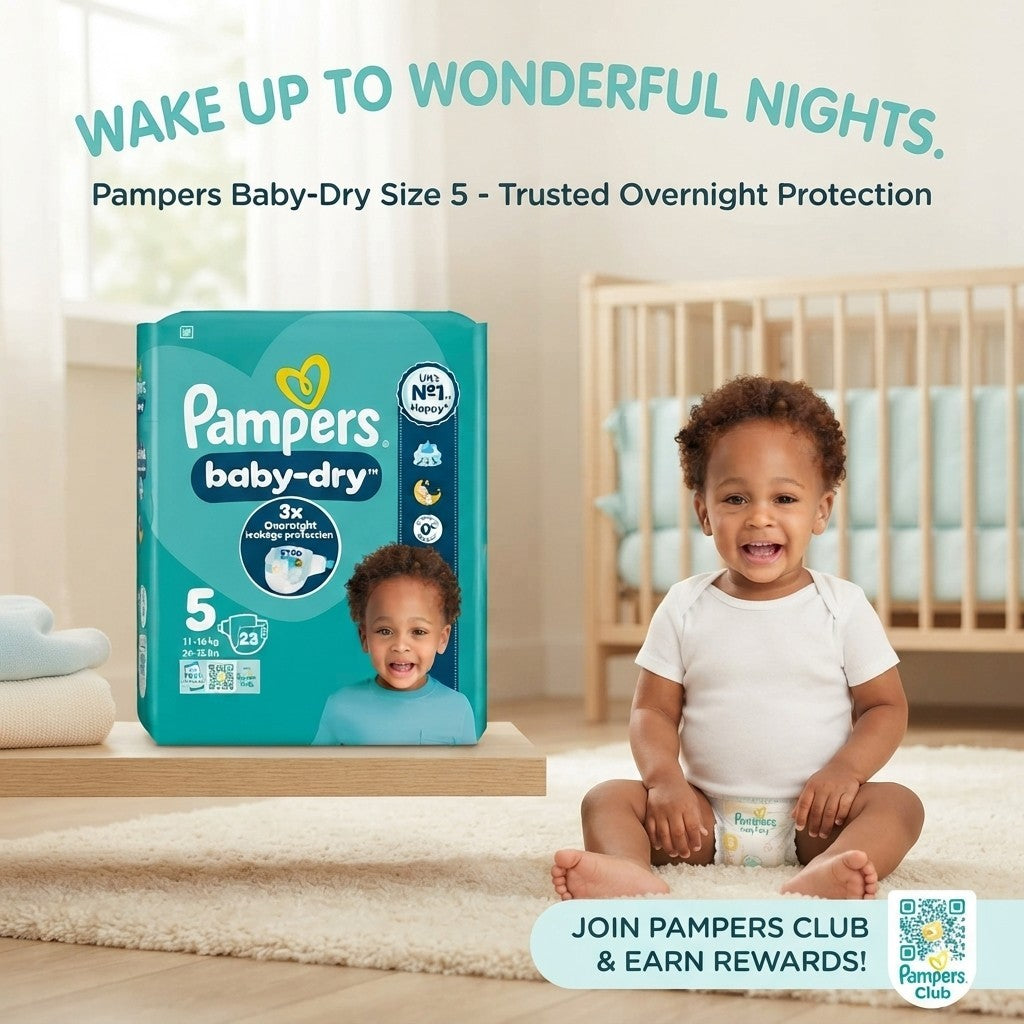 4x 23s Pampers Baby-Dry Size 5 Nappies Overnight Leakage Protection