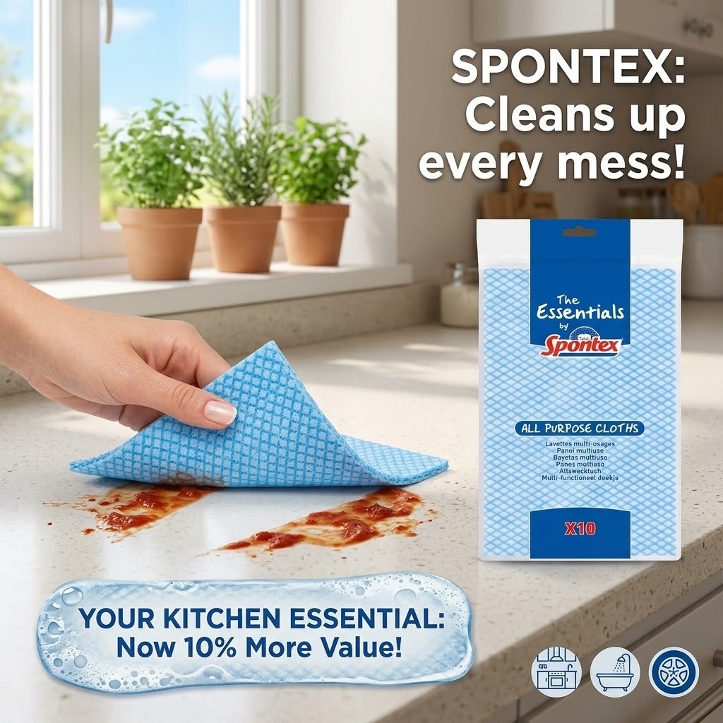 10pk × 12 The Essentials by Spontex  All Purpose Cloths - 52 x 34cm