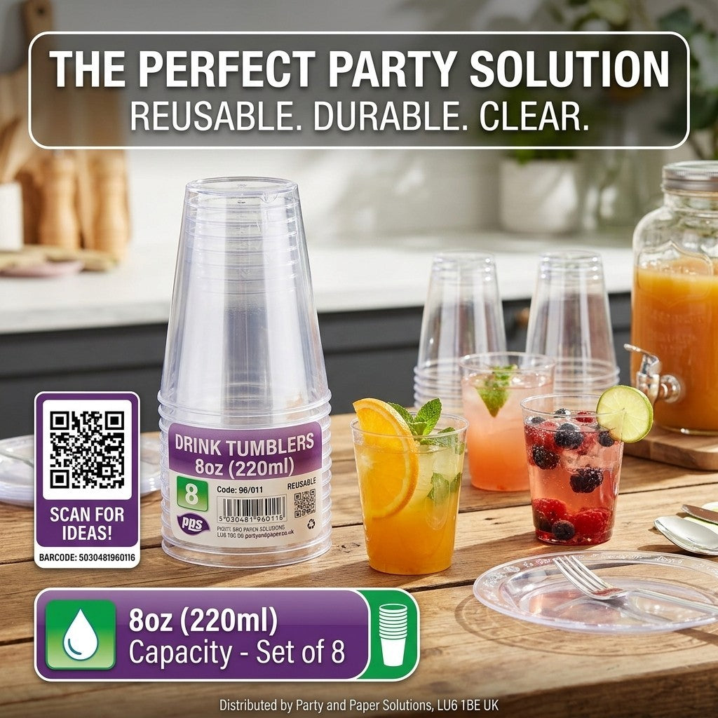 8x Tall Highball Glass Tumblers 350ml Clear Juice Cocktail Spirit Water Drinking