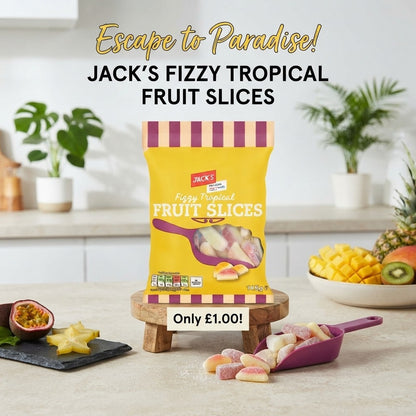 10x 145g Jack's Fizzy Tropical Fruit Slices Sweet & Sour Vegan Sweets