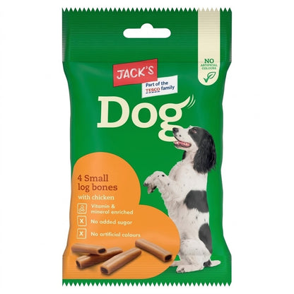 180g x 14 Pack Jack's Dog 4 Small Log Bones with Chicken Dog Treats Chews