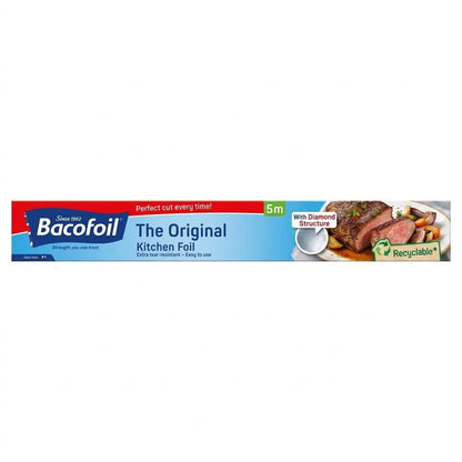 Bacofoil Original Kitchen Foil Easy Cut 300mm x 5m Aluminium Roll 6 or 36 Pack