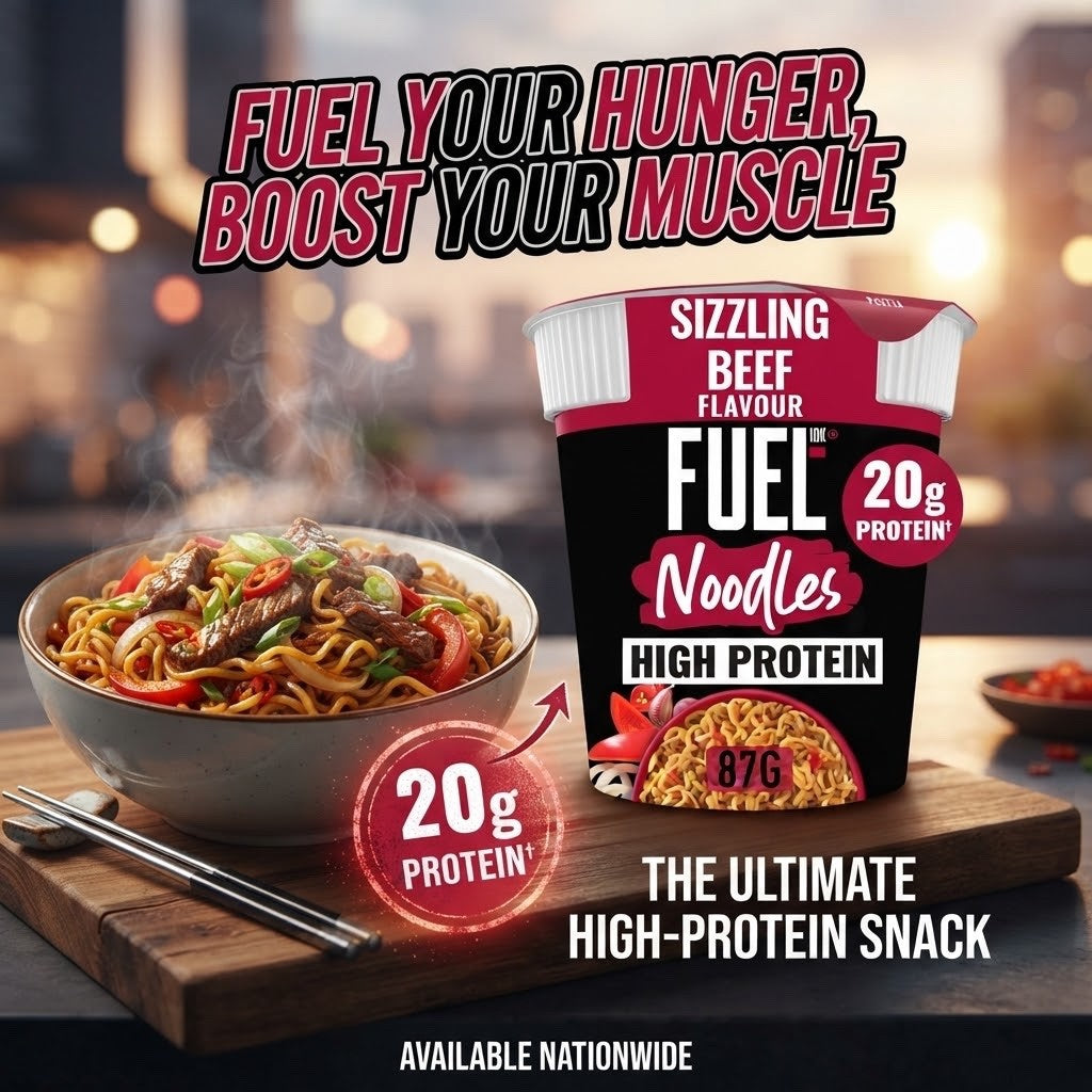 87g x 8 FUEL10K High Protein Instant Noodles Pot Sizzling Beef & Roast Chicken