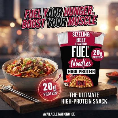 87g x 8 FUEL10K High Protein Instant Noodles Pot Sizzling Beef & Roast Chicken