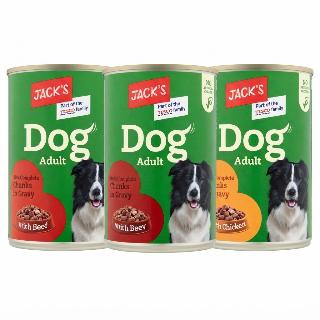 12 x 415g Jack's Adult Dog Food Wet Chunks Beef Chicken Gravy Jelly Wet Cans