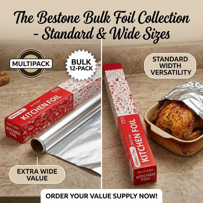 12 Bestone Kitchen Foil Aluminium Wrap 300mm Standard or 450mm Wide Bulk Pack